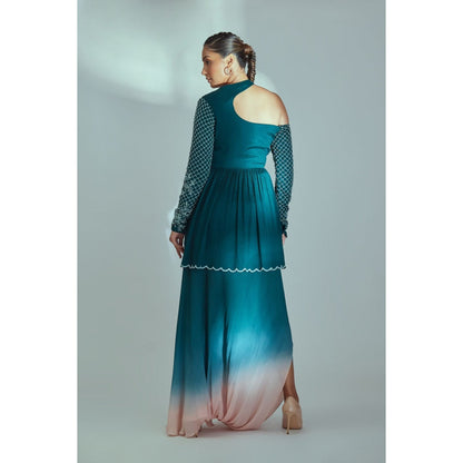 Suruchi Parakh Womens Teal Embellished Top and Skirt (Set of 2)