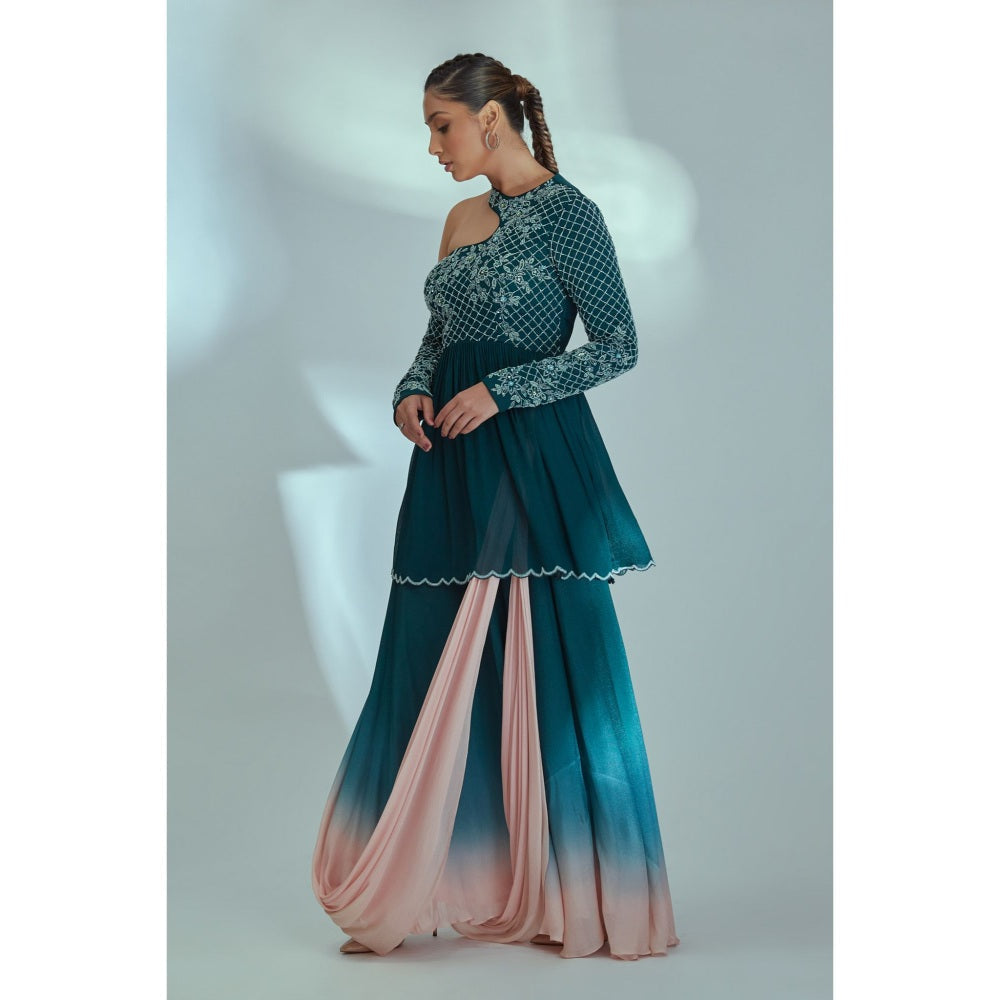 Suruchi Parakh Womens Teal Embellished Top and Skirt (Set of 2)