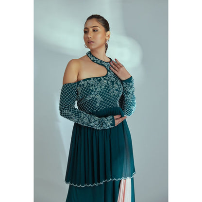 Suruchi Parakh Womens Teal Embellished Top and Skirt (Set of 2)