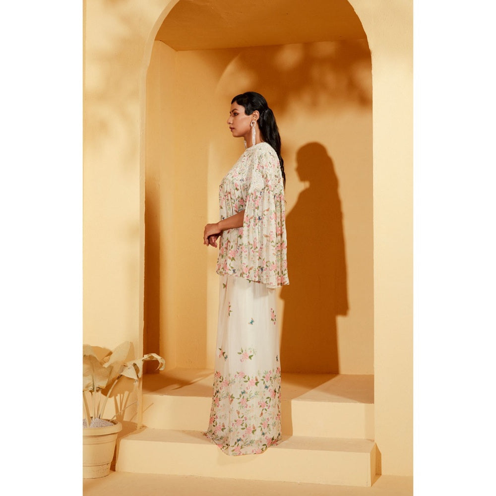 Suruchi Parakh Womens White Floral Print Co-ord (Set of 3)