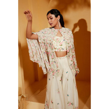 Suruchi Parakh Womens White Floral Print Co-ord (Set of 3)