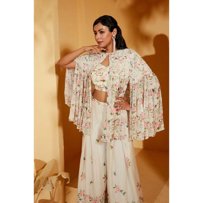 Suruchi Parakh Womens White Floral Print Co-ord (Set of 3)