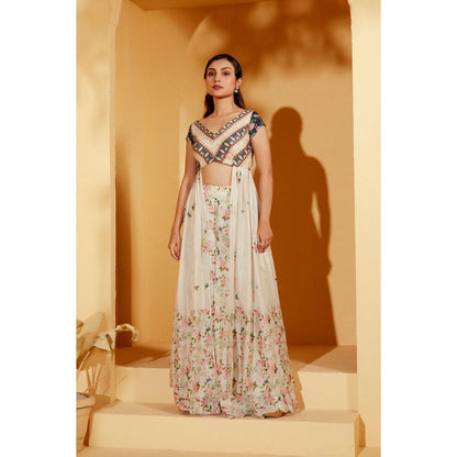 Suruchi Parakh Womens White Floral Print Top and Palazzo (Set of 2)