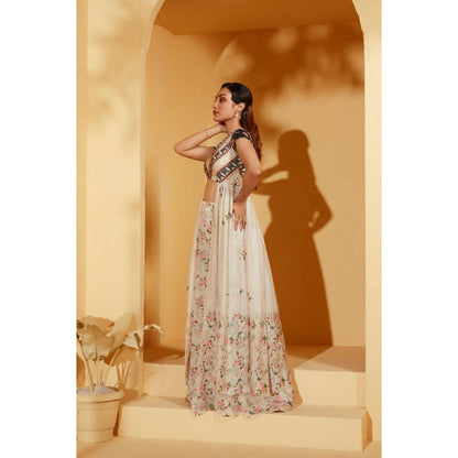 Suruchi Parakh Womens White Floral Print Top and Palazzo (Set of 2)