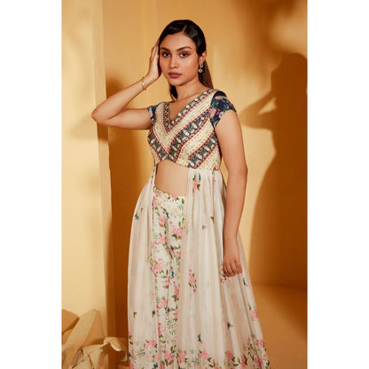 Suruchi Parakh Womens White Floral Print Top and Palazzo (Set of 2)