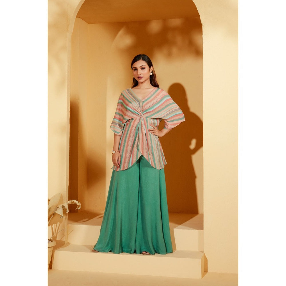 Suruchi Parakh Womens Turquoise Stripes Top and Palazzo (Set of 2)