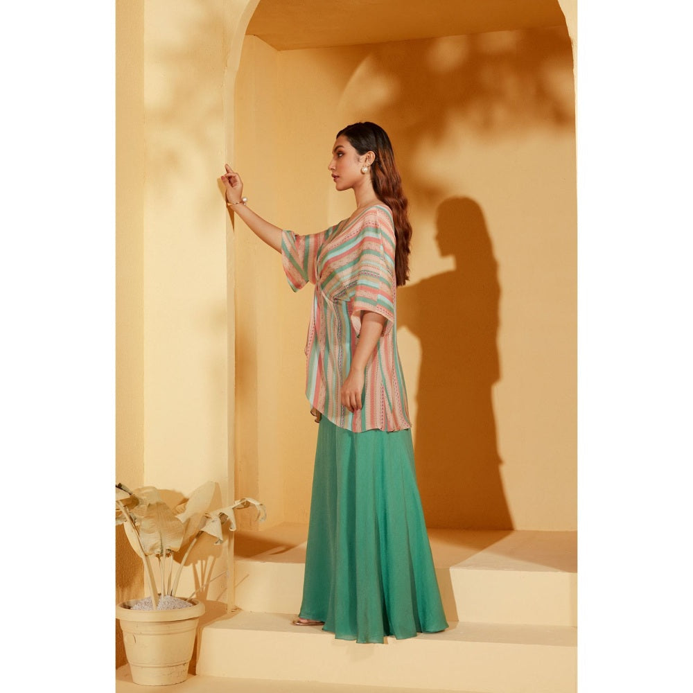 Suruchi Parakh Womens Turquoise Stripes Top and Palazzo (Set of 2)