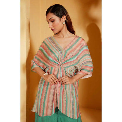 Suruchi Parakh Womens Turquoise Stripes Top and Palazzo (Set of 2)