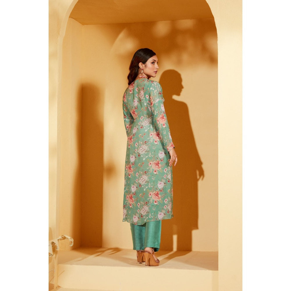 Suruchi Parakh Womens Green Floral Print Kurta and Pant (Set of 2)