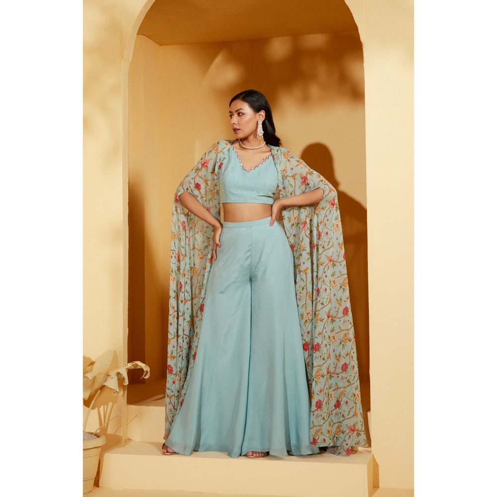 Suruchi Parakh Blue Jacket with Blouse and Palazzo (Set of 3)