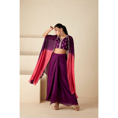 Suruchi Parakh Womens Mirror Work Purple Top and Skirt with Cape (Set of 3)
