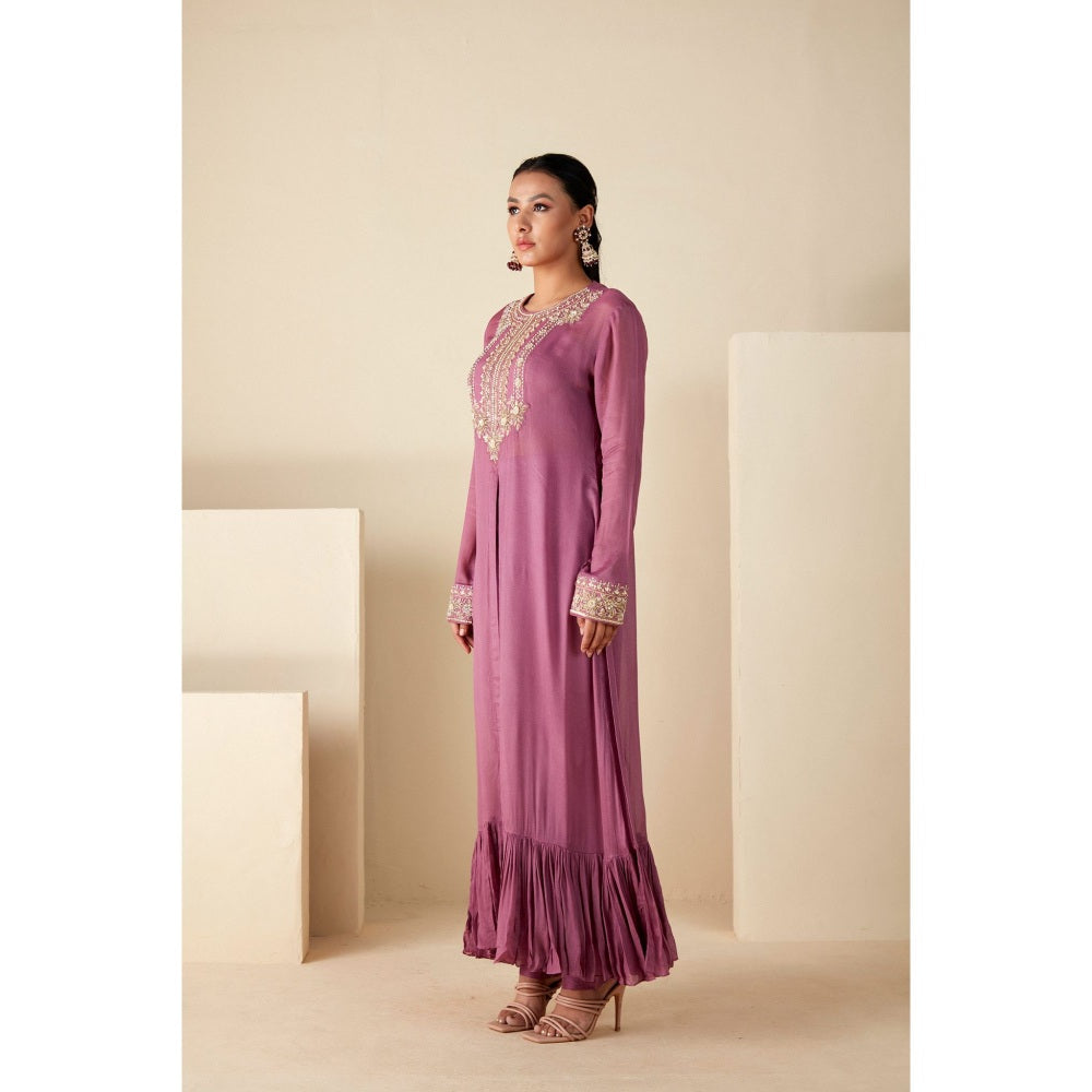 Suruchi Parakh Mauve Womens Embellished Kurta with Pant and Bustier (Set of 3)