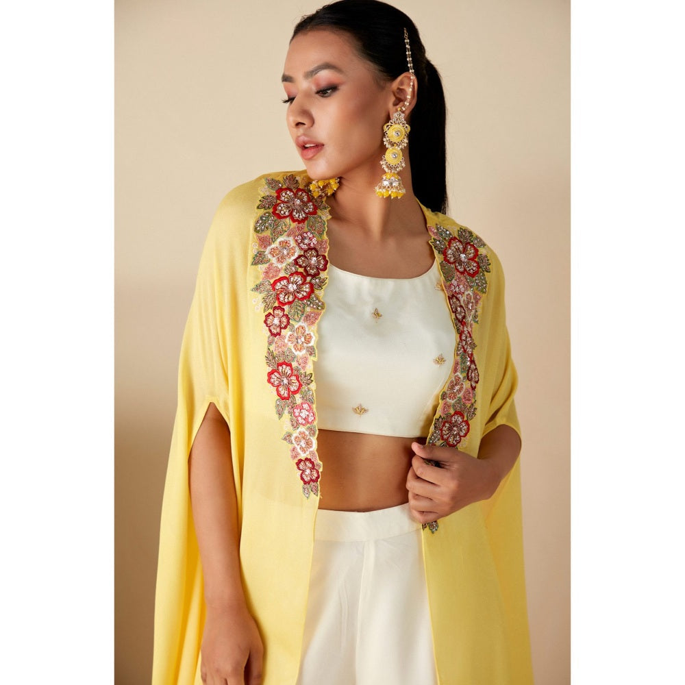 Suruchi Parakh Womens Embellished Blouse with Palazzo and Cape (Set of 3)