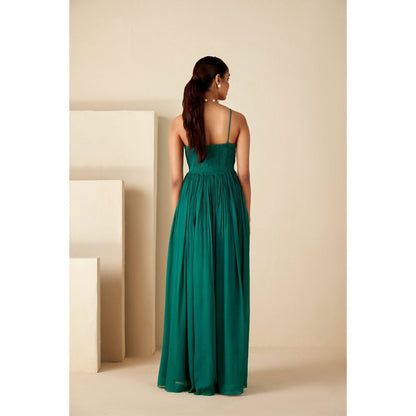 Suruchi Parakh Womens Green Embroidered Maxi Dress