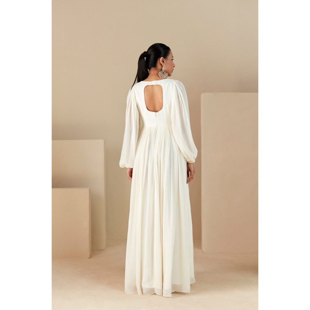 Suruchi Parakh Womens Off White Embroidered Maxi Dress
