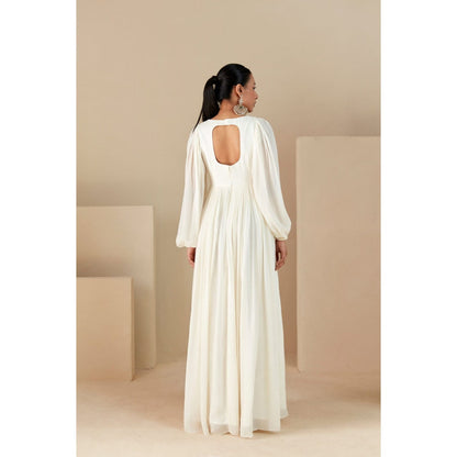 Suruchi Parakh Womens Off White Embroidered Maxi Dress