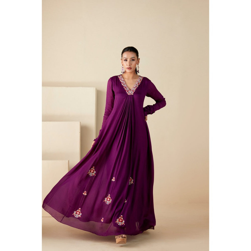 Suruchi Parakh Wine Solid Full Sleeves Maxi Dress