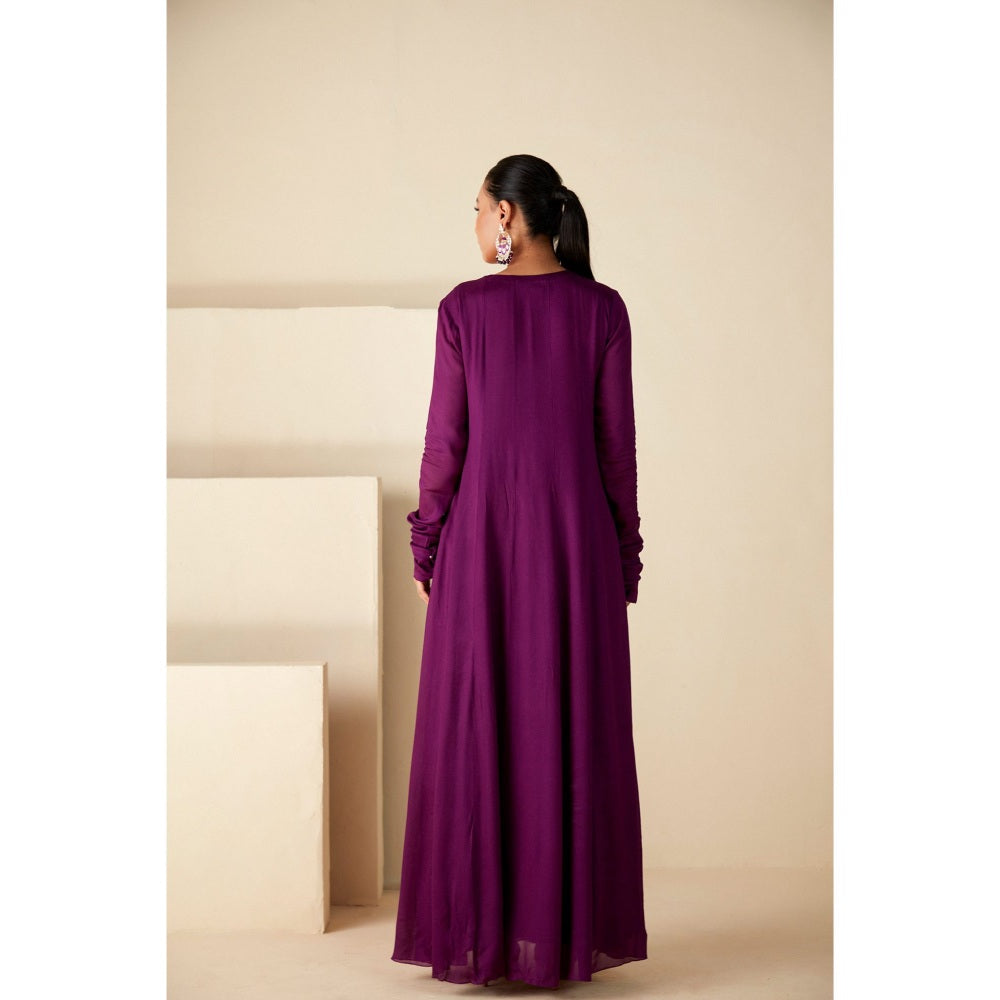 Suruchi Parakh Wine Solid Full Sleeves Maxi Dress