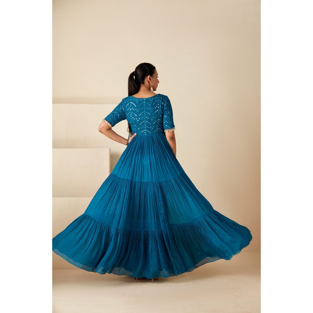 Suruchi Parakh Teal Womens Embroidered Angarkha Kurta and Pant (Set of 2)