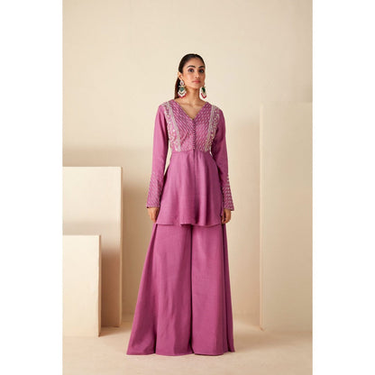 Suruchi Parakh Womens Pink Embroidered Peplum Top and Palazzo (Set of 2)
