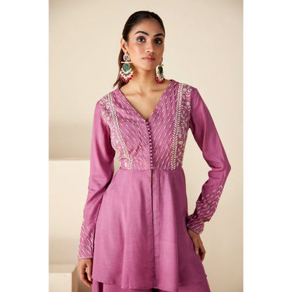Suruchi Parakh Womens Pink Embroidered Peplum Top and Palazzo (Set of 2)