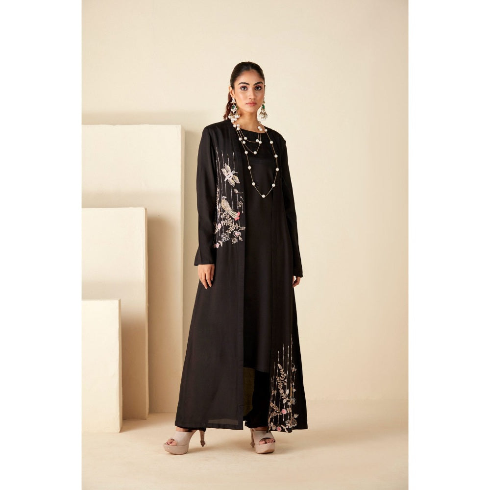Suruchi Parakh Womens Black Embroidered Kurta and Pant (Set of 3)