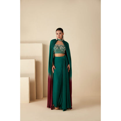 Suruchi Parakh Womens Green Embellished Crop Top with Skirt and Dupatta (Set of 3)