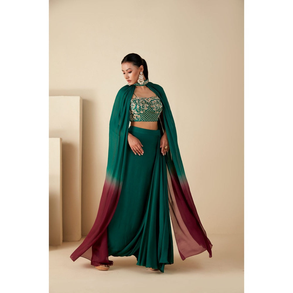 Suruchi Parakh Womens Green Embellished Crop Top with Skirt and Dupatta (Set of 3)