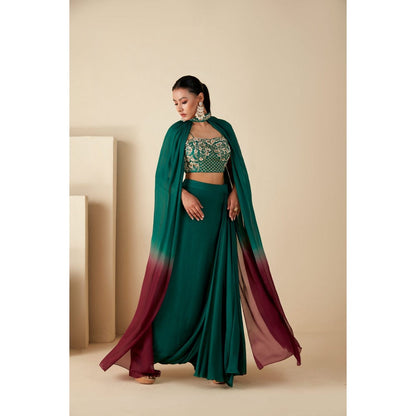 Suruchi Parakh Womens Green Embellished Crop Top with Skirt and Dupatta (Set of 3)