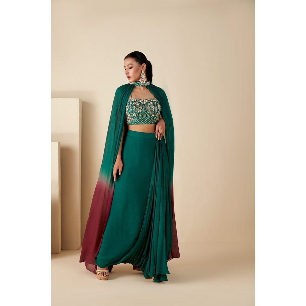 Suruchi Parakh Womens Green Embellished Crop Top with Skirt and Dupatta (Set of 3)