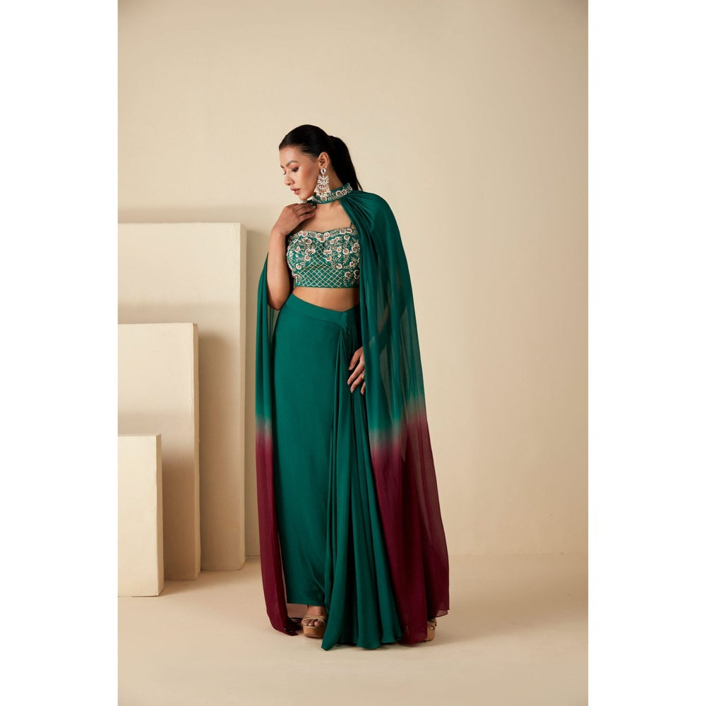 Suruchi Parakh Womens Green Embellished Crop Top with Skirt and Dupatta (Set of 3)