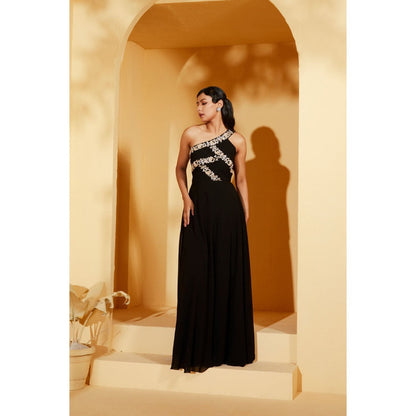 Suruchi Parakh Black Solid Sleeves Maxi Dress