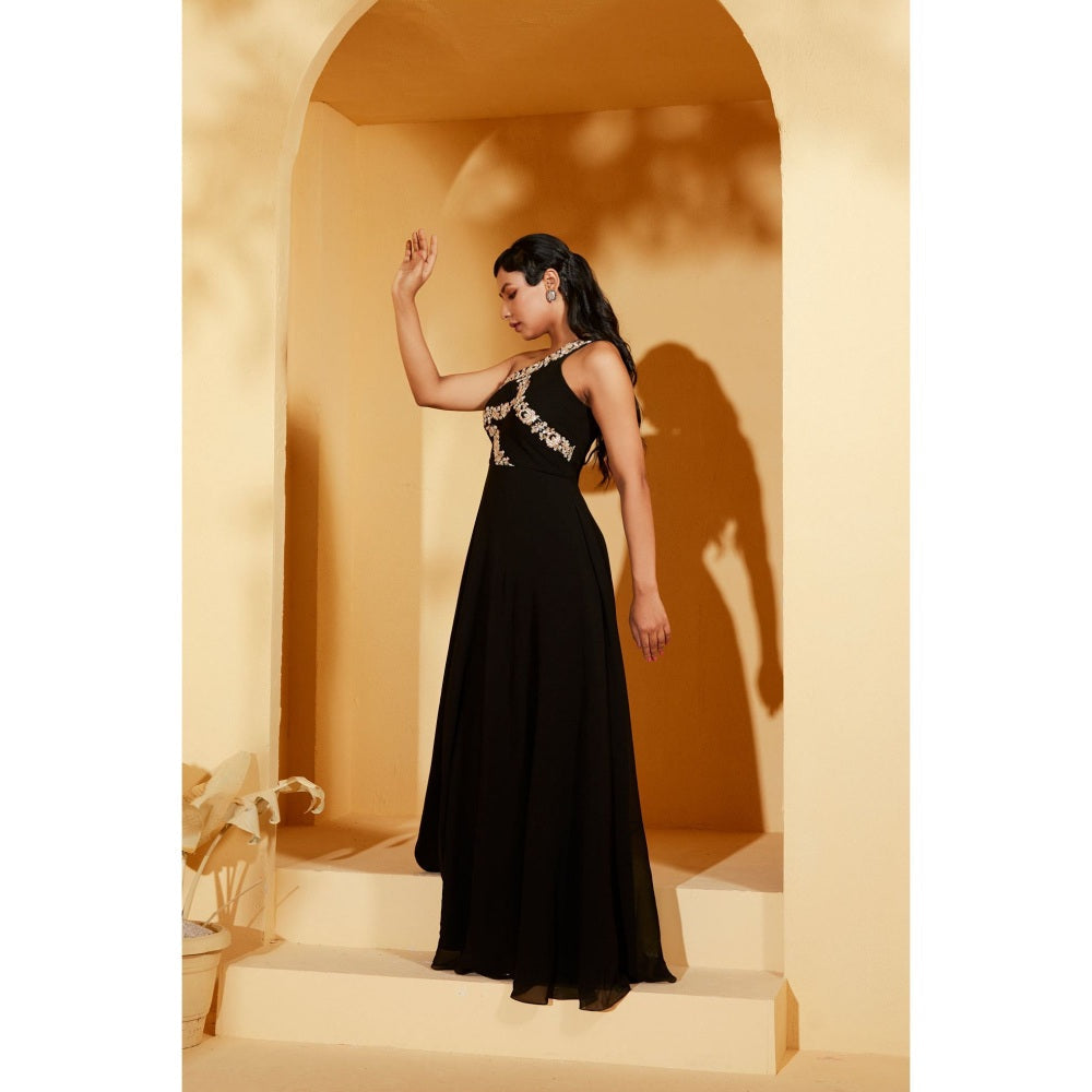 Suruchi Parakh Black Solid Sleeves Maxi Dress