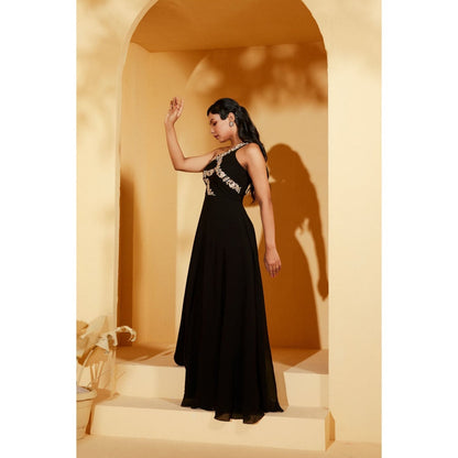 Suruchi Parakh Black Solid Sleeves Maxi Dress