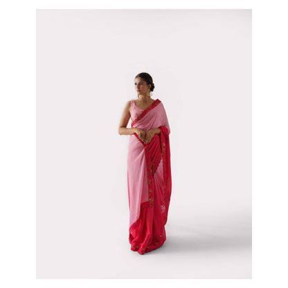Suruchi Parakh Pink Sequined Saree with Blouse and Petticoat with Stitched