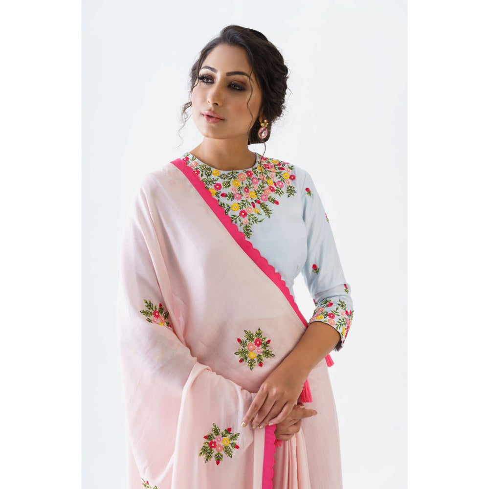 Suruchi Parakh Pink Embroidered Saree with Blouse and Petticoat with Stitched