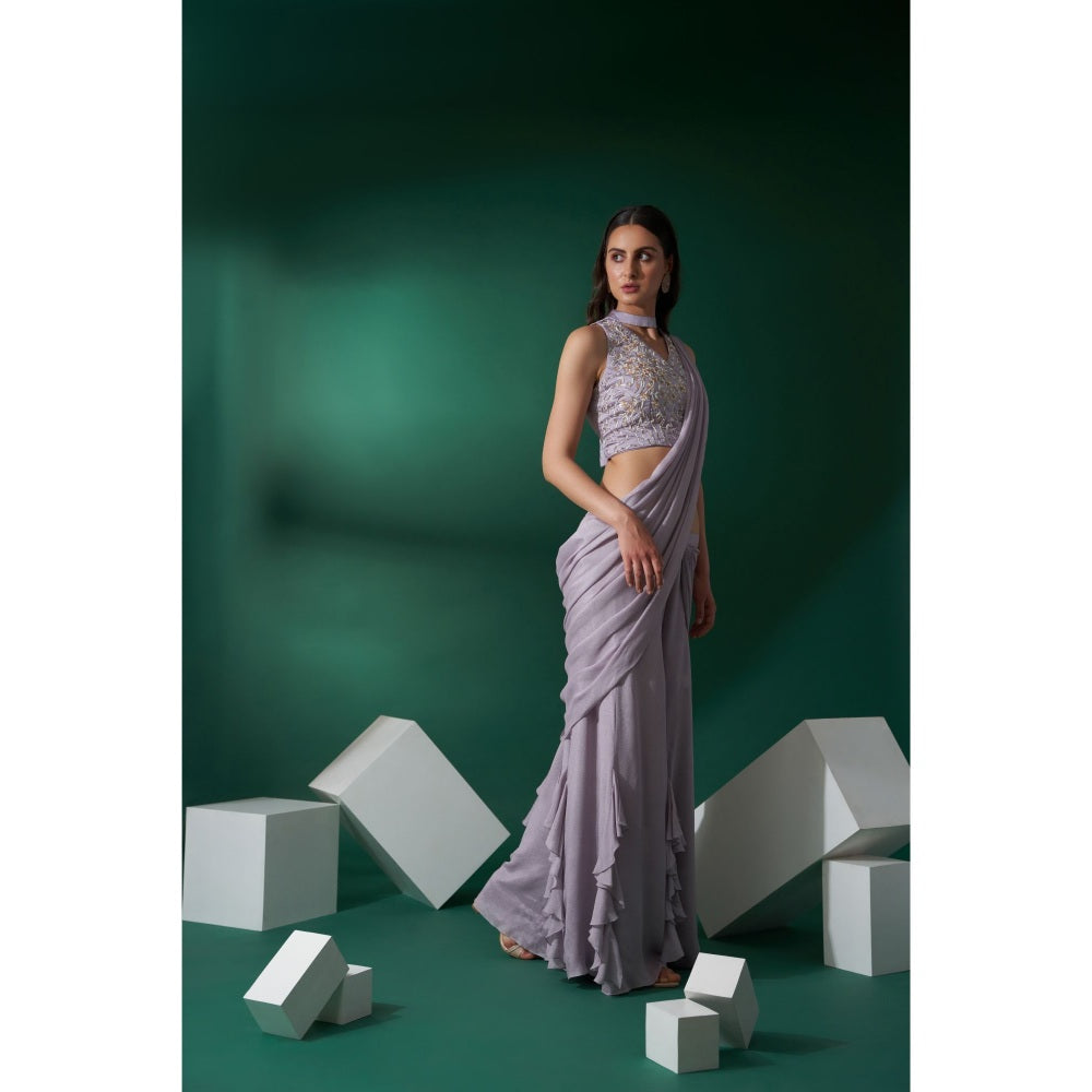 Suruchi Parakh Embroidered Pre Drape Saree with Blouse and Petticoat with Stitched