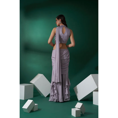 Suruchi Parakh Embroidered Pre Drape Saree with Blouse and Petticoat with Stitched