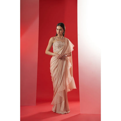 Suruchi Parakh Nude Embroidered Pre Drape Saree and Blouse with Stitched