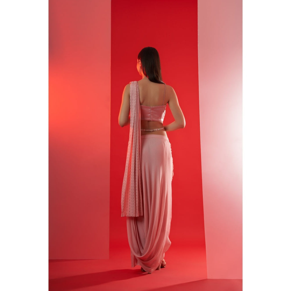 Suruchi Parakh Pink Embroidered Pre Drape Saree with Belt and Blouse with Stitched