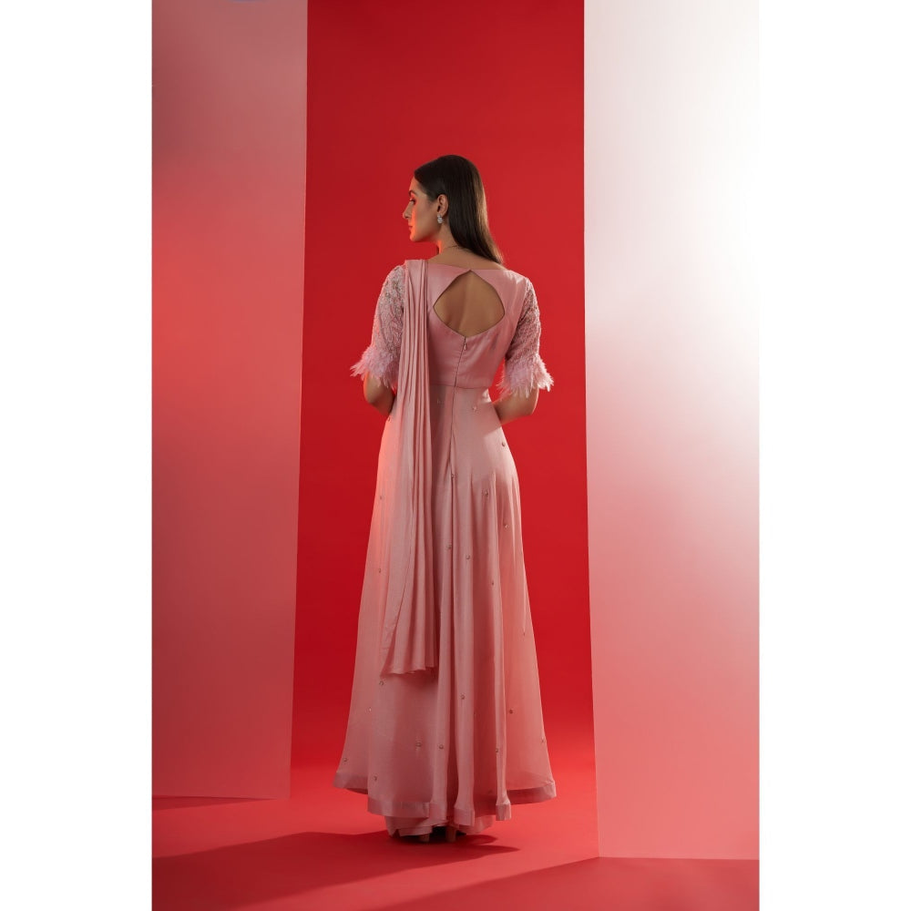 Suruchi Parakh Pink Embroidered Pre Drape Saree and Blouse Jacket with Stitched