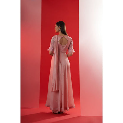 Suruchi Parakh Pink Embroidered Pre Drape Saree and Blouse Jacket with Stitched