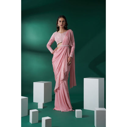 Suruchi Parakh Pink Embroidered Pre Drape Saree and Blouse with Stitched