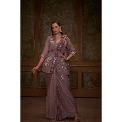 Suruchi Parakh Mauve Embroidered Pre Drape Saree Belt with Jacket and Blouse with Stitched