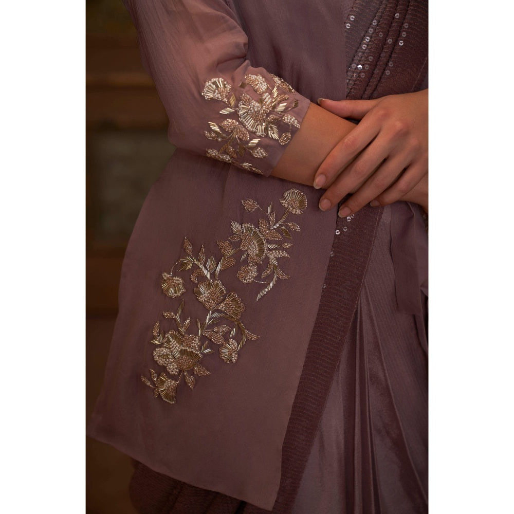 Suruchi Parakh Mauve Embroidered Pre Drape Saree Belt with Jacket and Blouse with Stitched