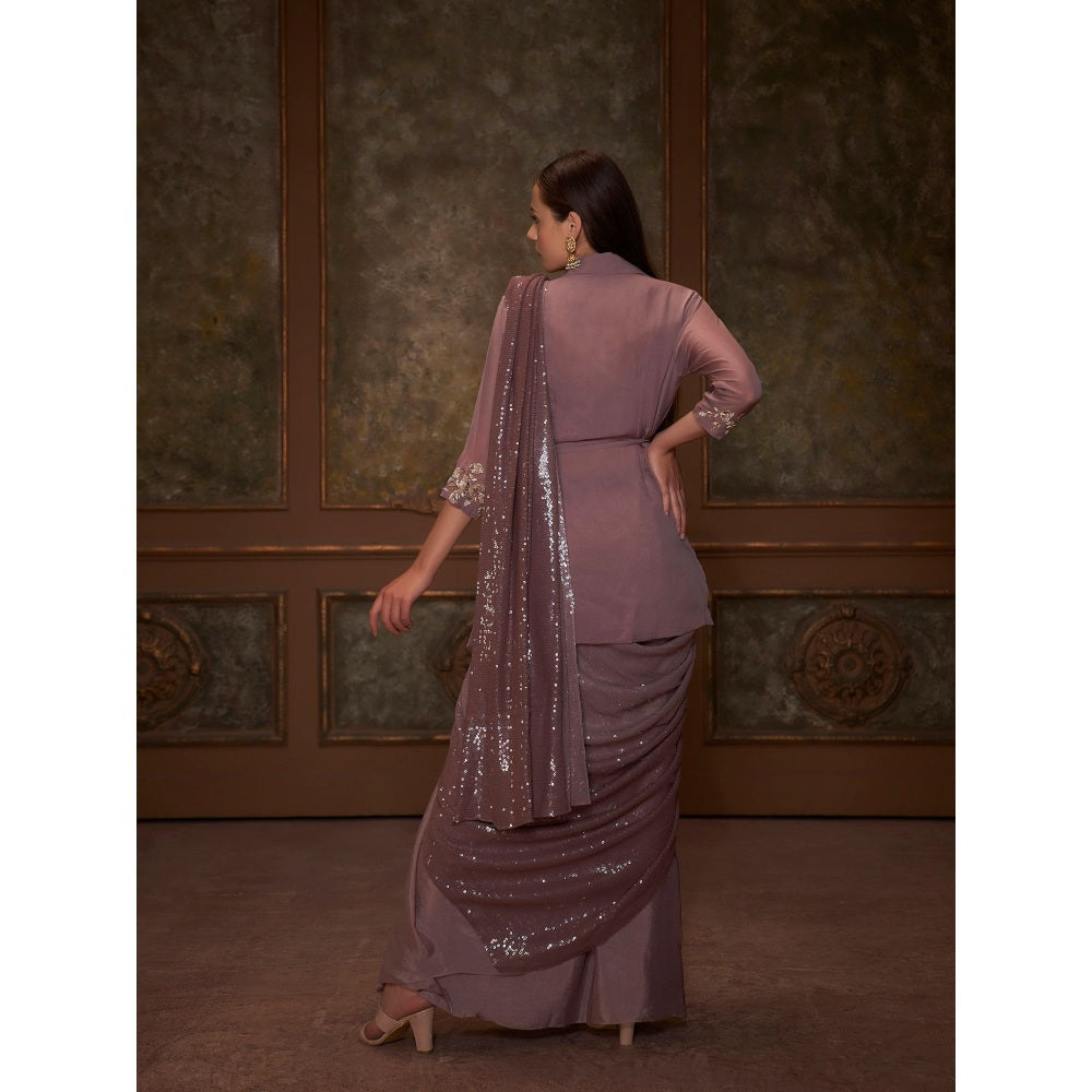 Suruchi Parakh Mauve Embroidered Pre Drape Saree Belt with Jacket and Blouse with Stitched