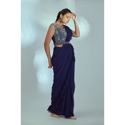 Suruchi Parakh Embroidered Pre Drape Saree with Stitched Blouse and Belt with Stitched