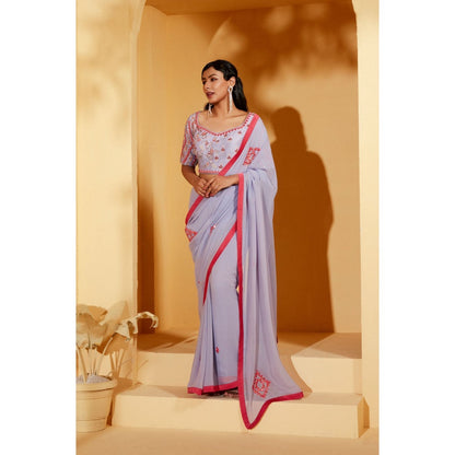 Suruchi Parakh Lavender Embellished Saree with Petticoat and Blouse with Stitched