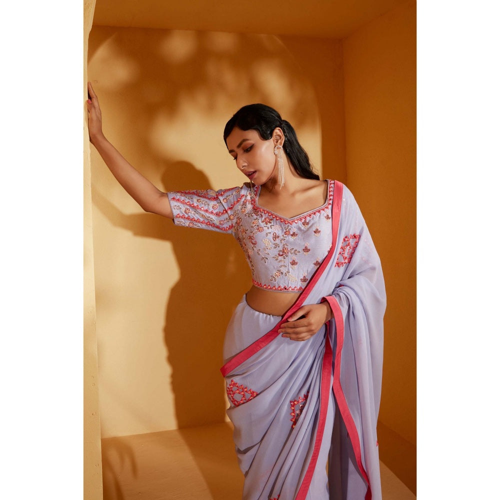 Suruchi Parakh Lavender Embellished Saree with Petticoat and Blouse with Stitched