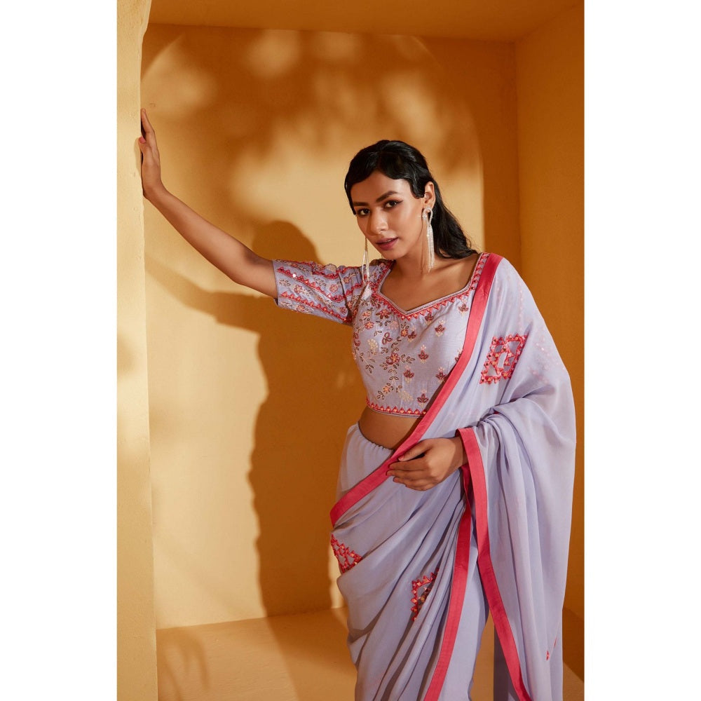 Suruchi Parakh Lavender Embellished Saree with Petticoat and Blouse with Stitched